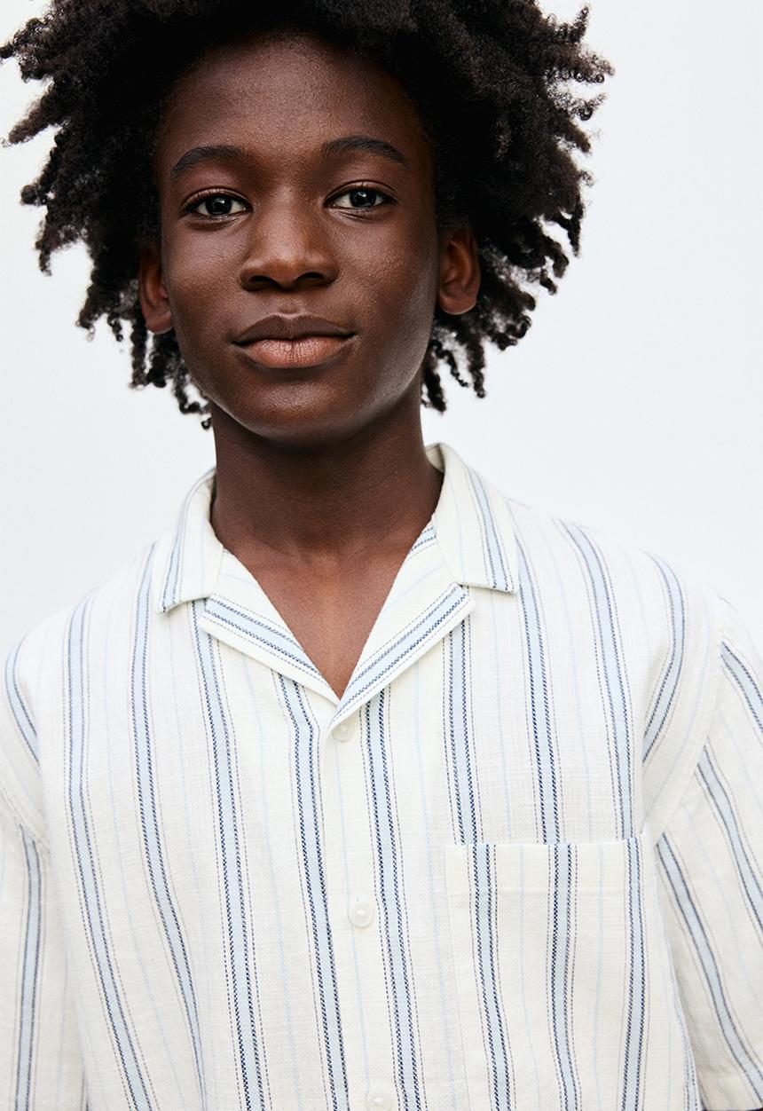 H&M - Cotton resort shirt - light blue & white striped