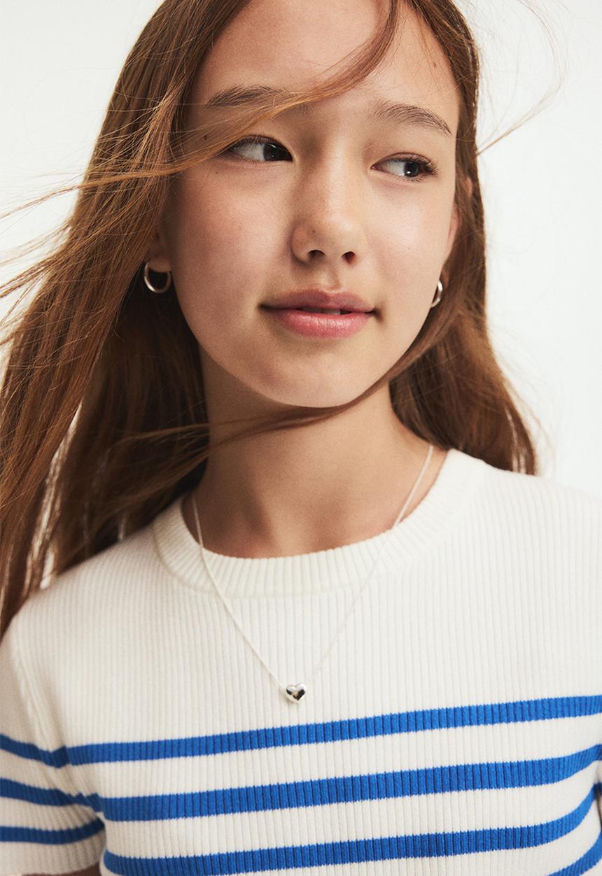 H&M - Short rib-knit top - white/blue striped
