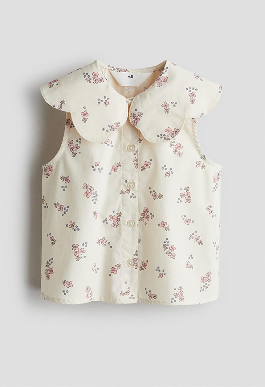 H&M - Collared cotton blouse - light beige floral