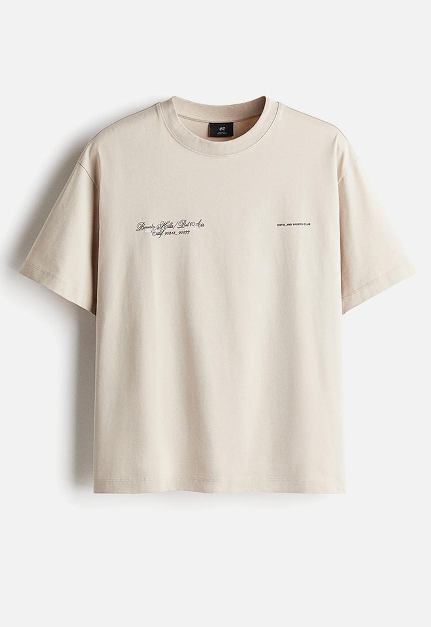 H&M - Loose fit printed t-shirt - beige/beverly hills 