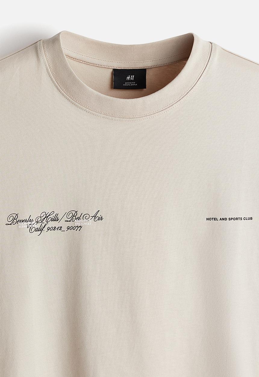 H&M - Loose fit printed t-shirt - beige/beverly hills 