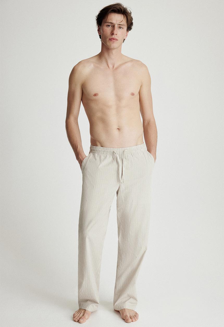 H&M - Relaxed fit poplin trousers - beige striped