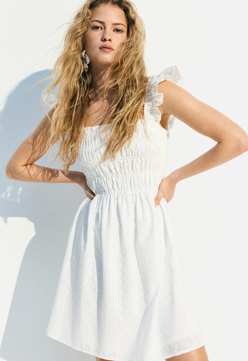 H&M - Smocked broderie anglaise dress - white
