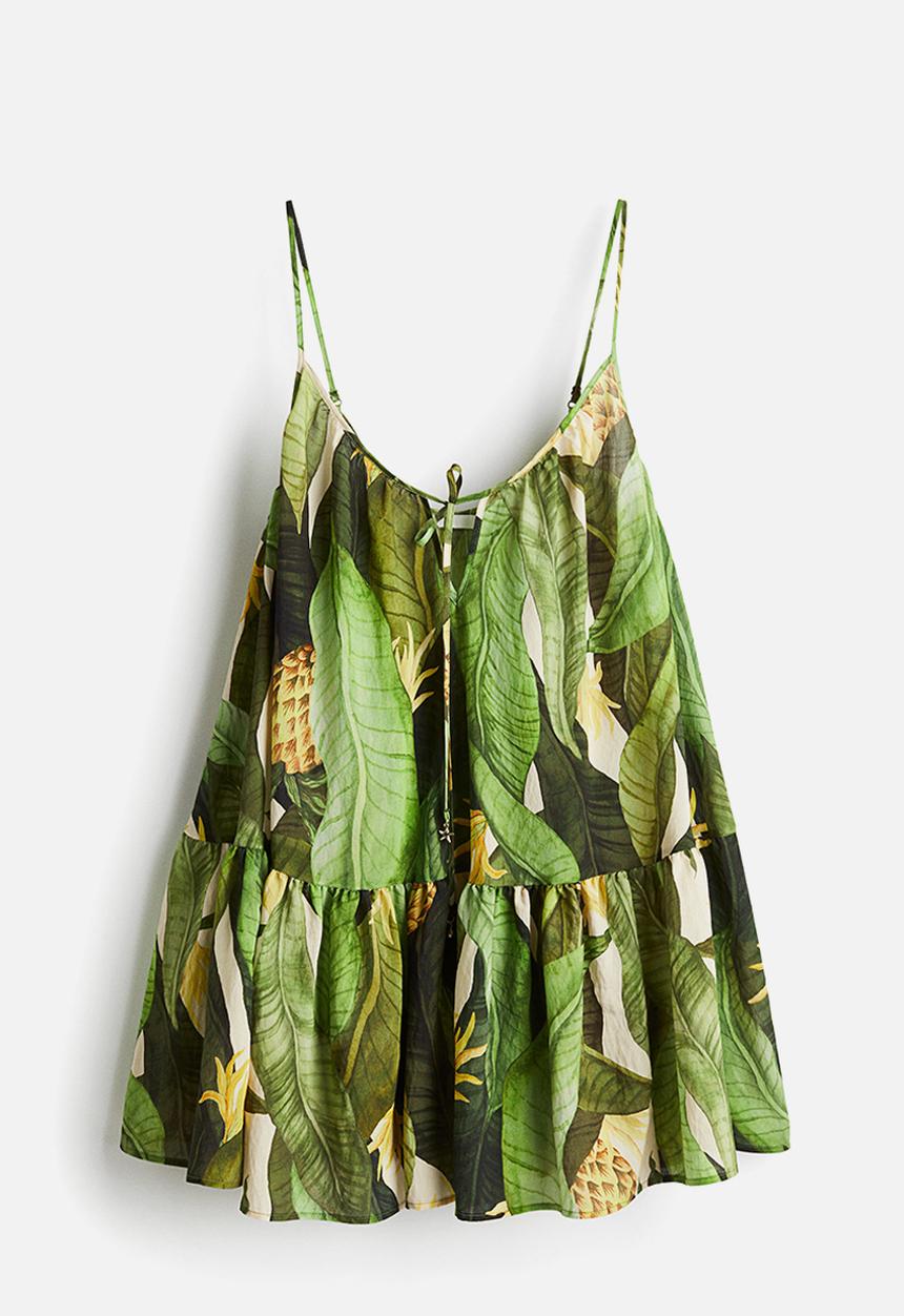 H&M - A-line strappy dress - green patterned 