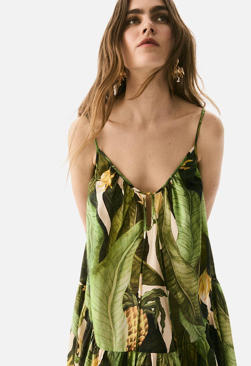 H&M - A-line strappy dress - green patterned 