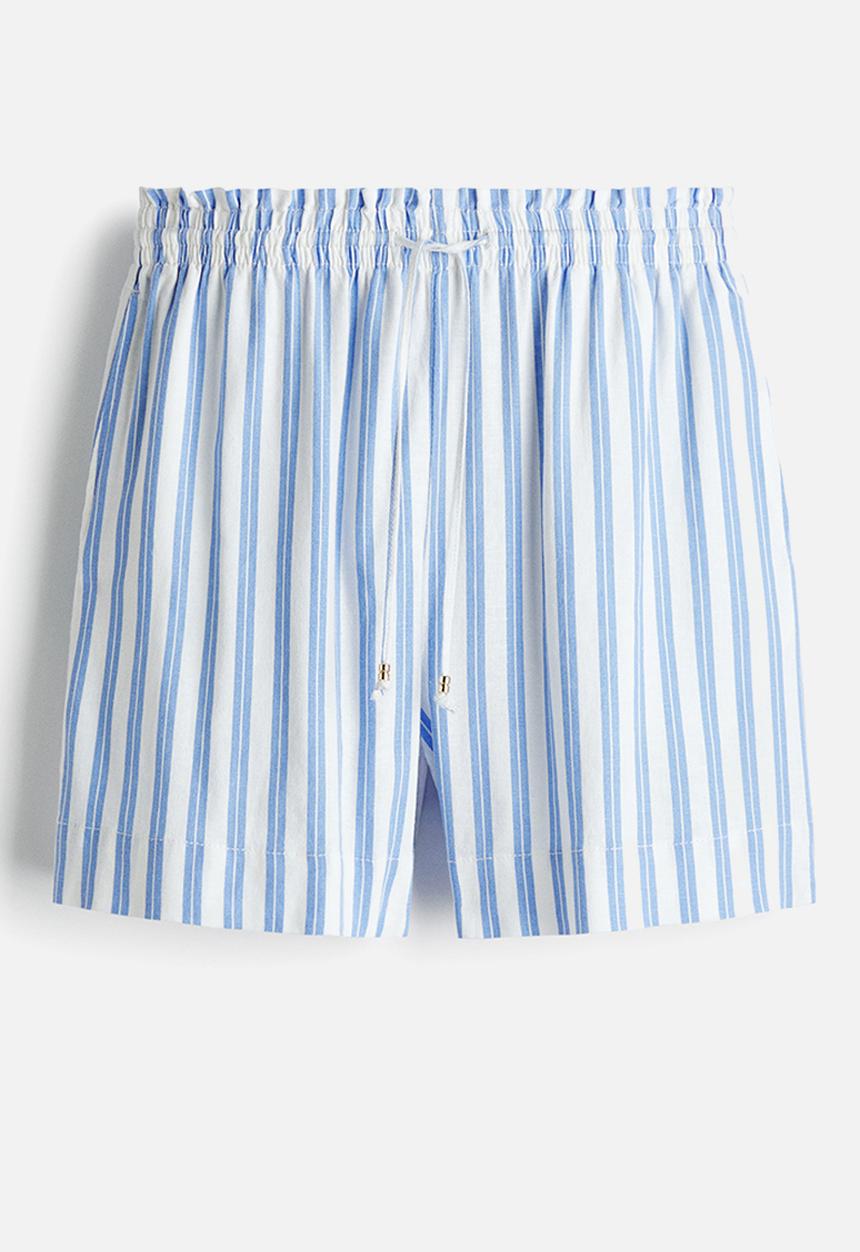 H&M - Linen-blend drawstring shorts - white/blue striped