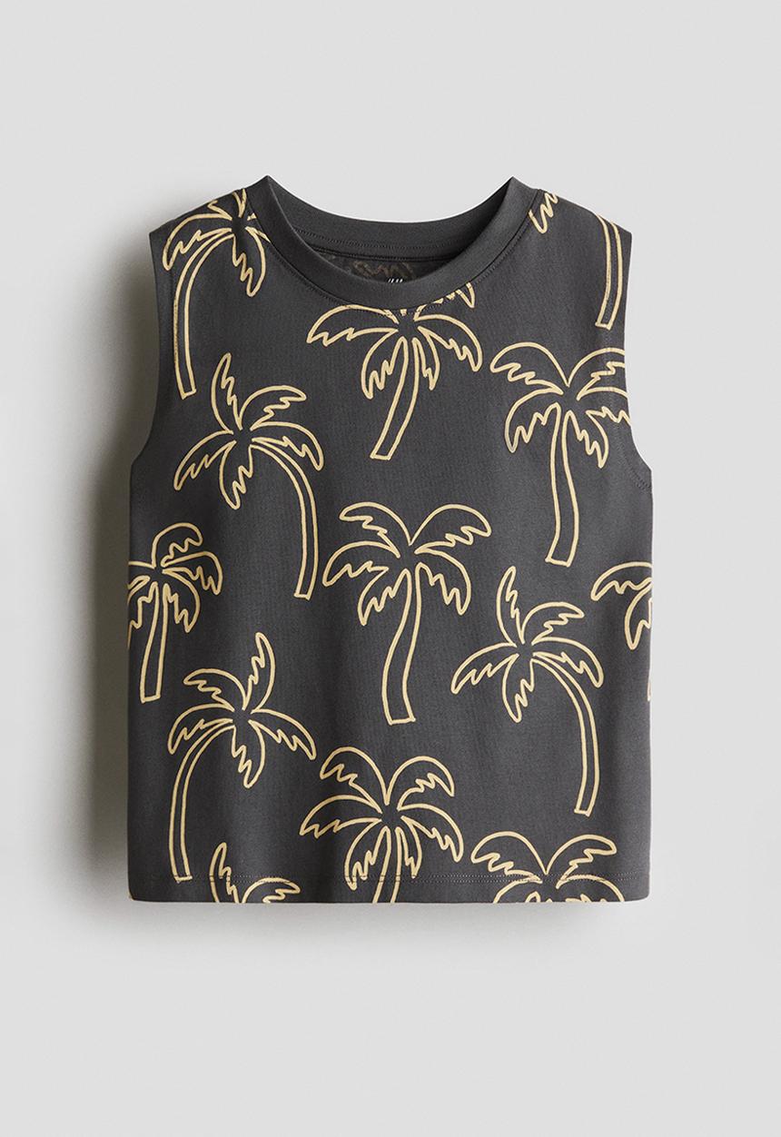 H&M - Printed vest top - dark grey/palm trees