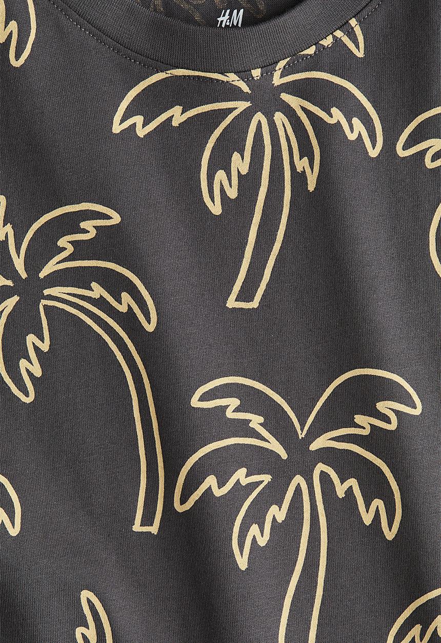 H&M - Printed vest top - dark grey/palm trees