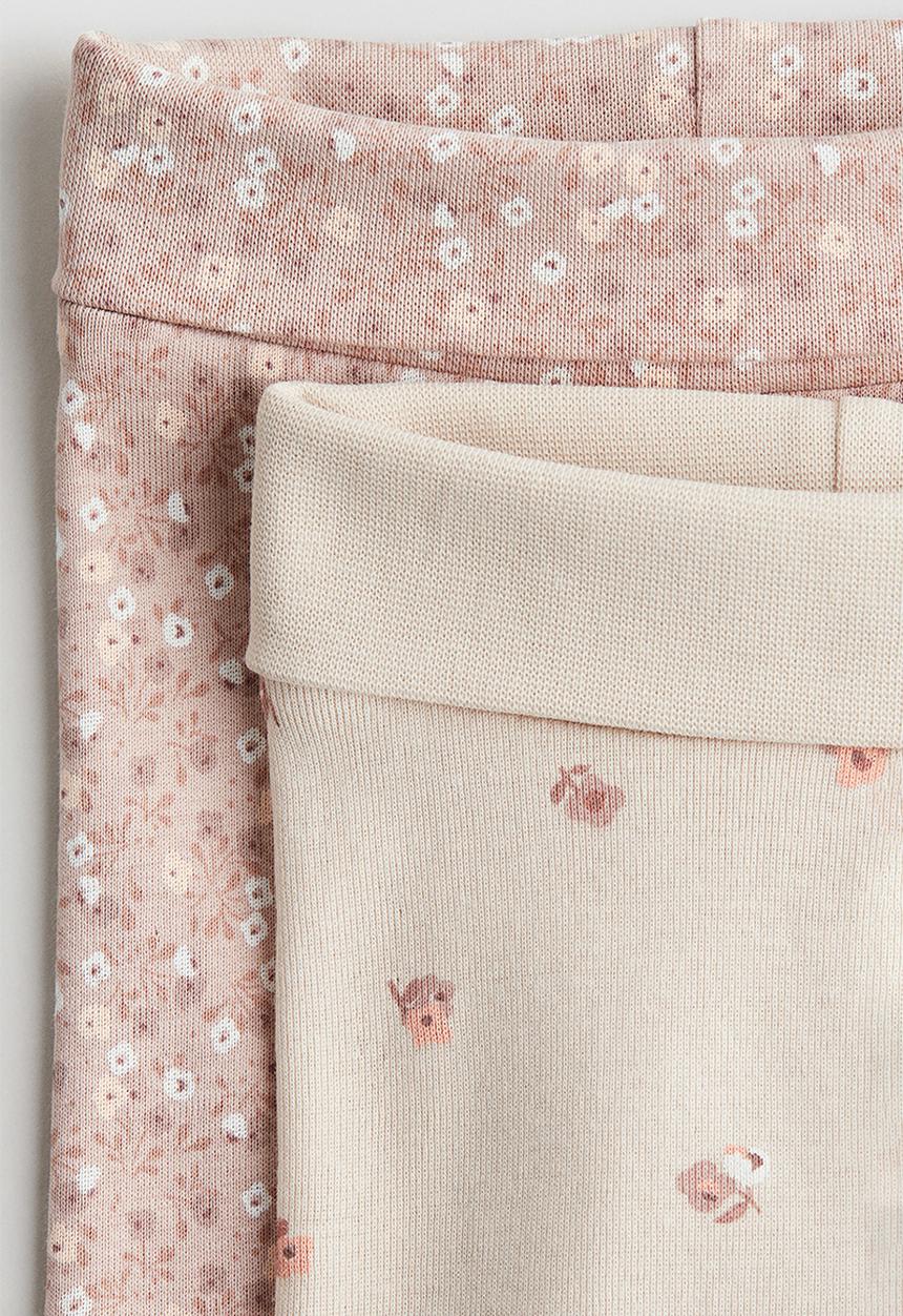 H&M - 2-pack cotton jersey leggings - pink,beige,multi