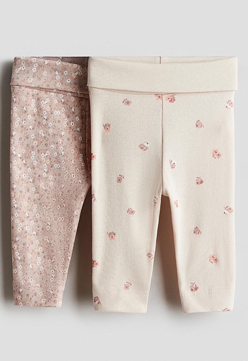 H&M - 2-pack cotton jersey leggings - pink,beige,multi