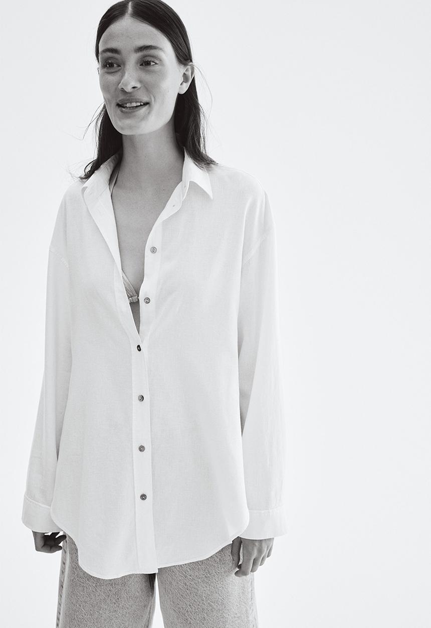H&M - Tie-detail linen-blend shirt - white