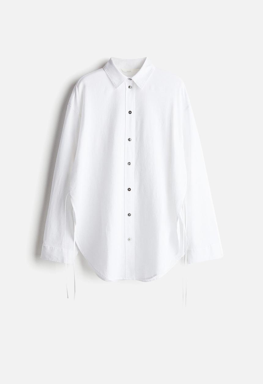 H&M - Tie-detail linen-blend shirt - white
