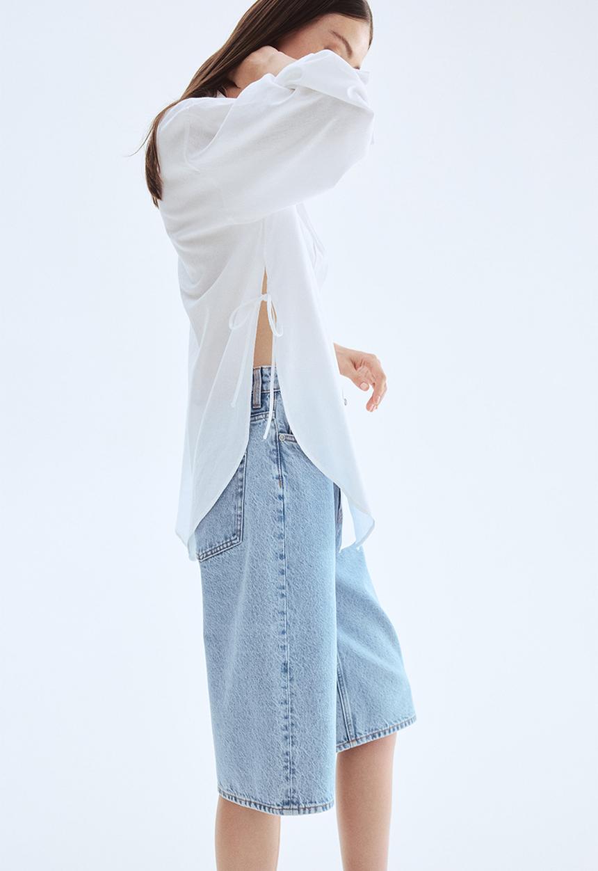 H&M - Tie-detail linen-blend shirt - white