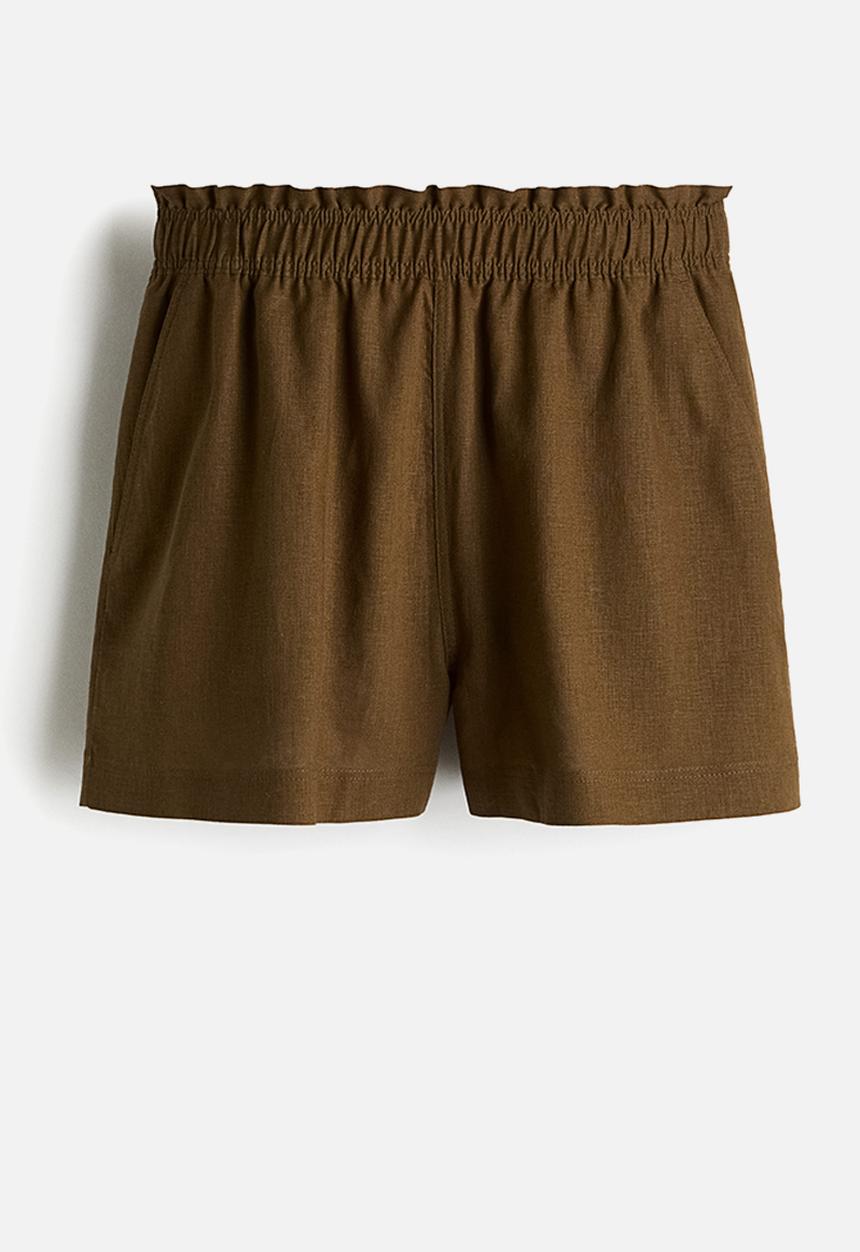 H&M - Linen-blend shorts - dark khaki green