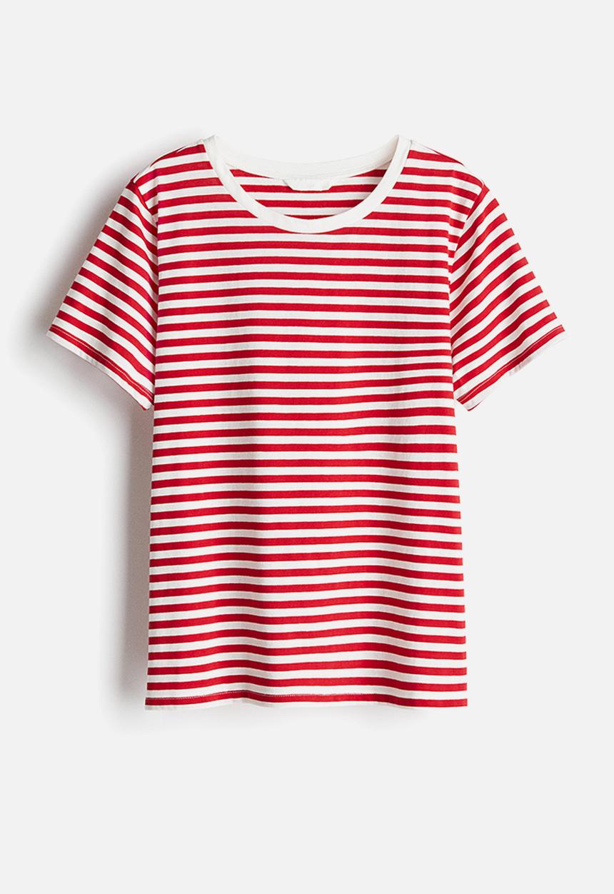 H&M - Cotton T-shirt - red/striped 