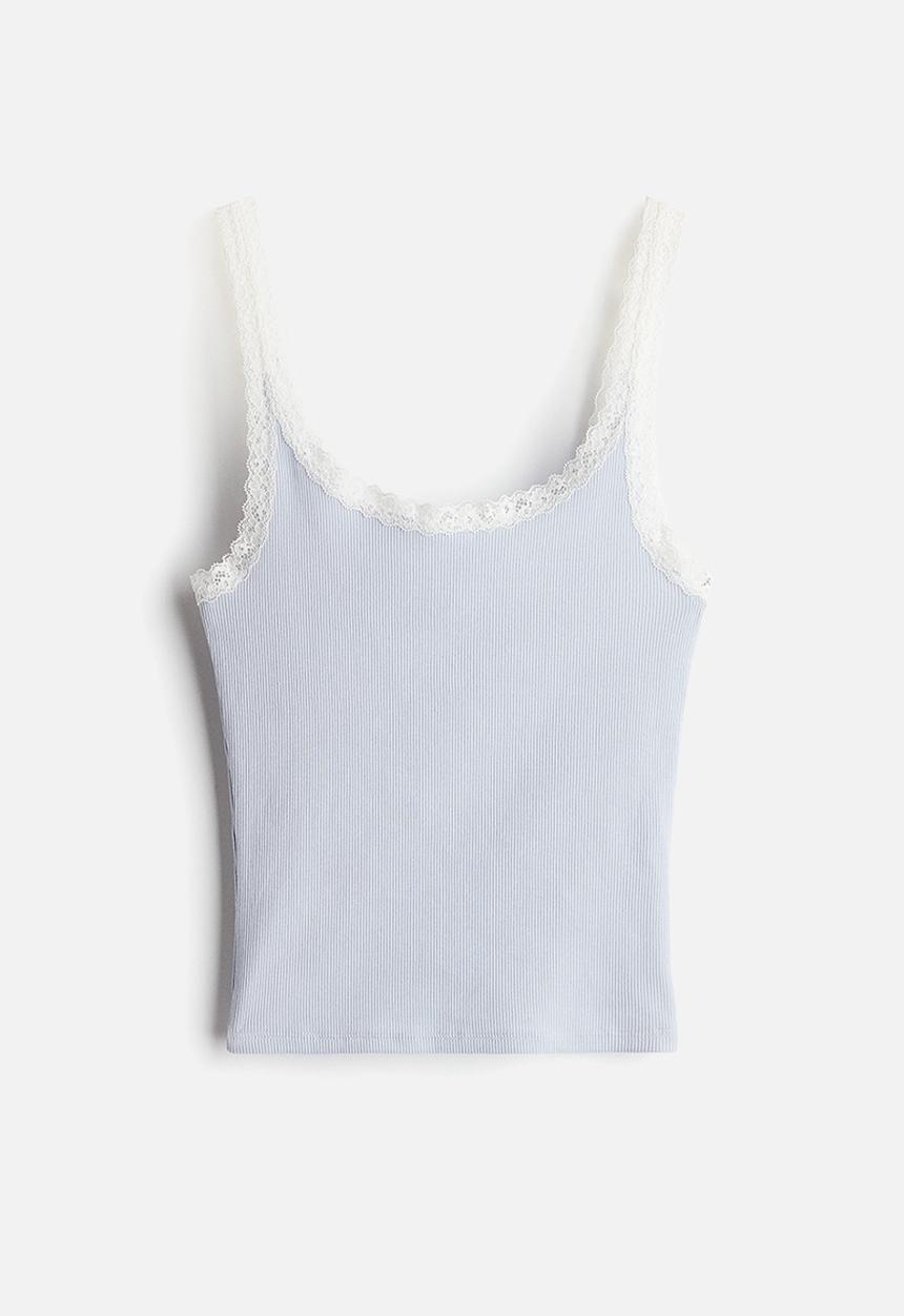 H&M - Lace-trimmed vest top - light blue