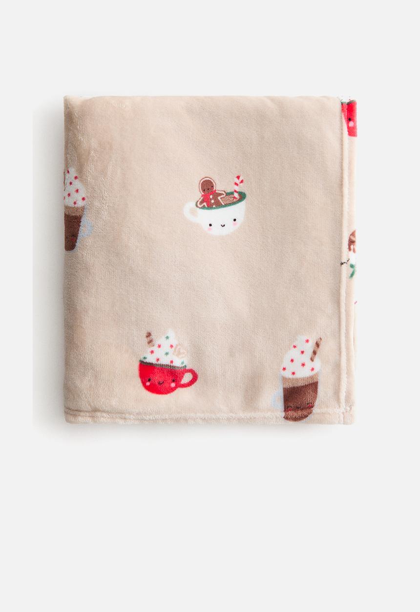 H&M - Patterned fleece blanket - beige/hot chocolate
