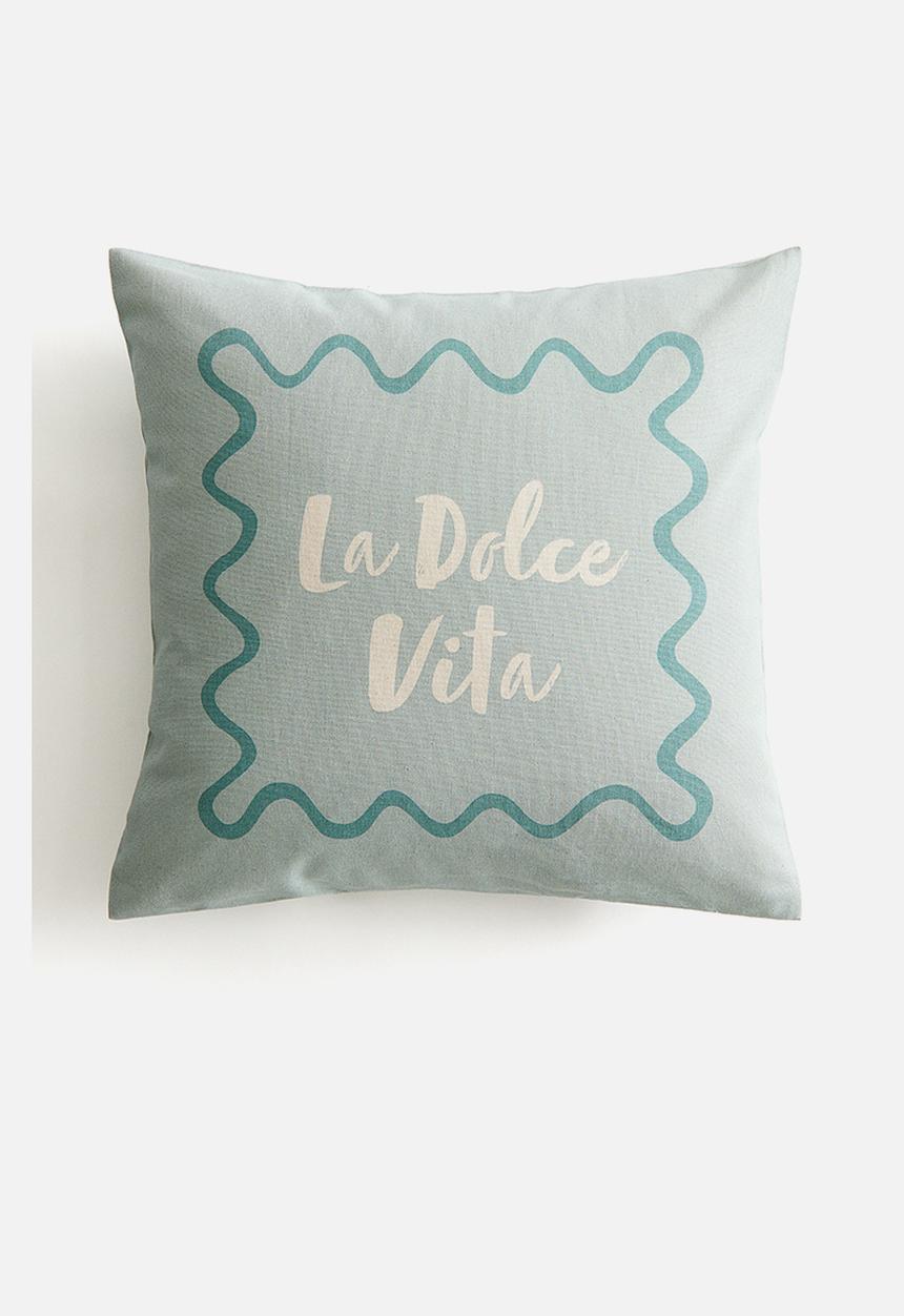 H&M - Printed cotton cushion cover - light turquoise/la dolce vita