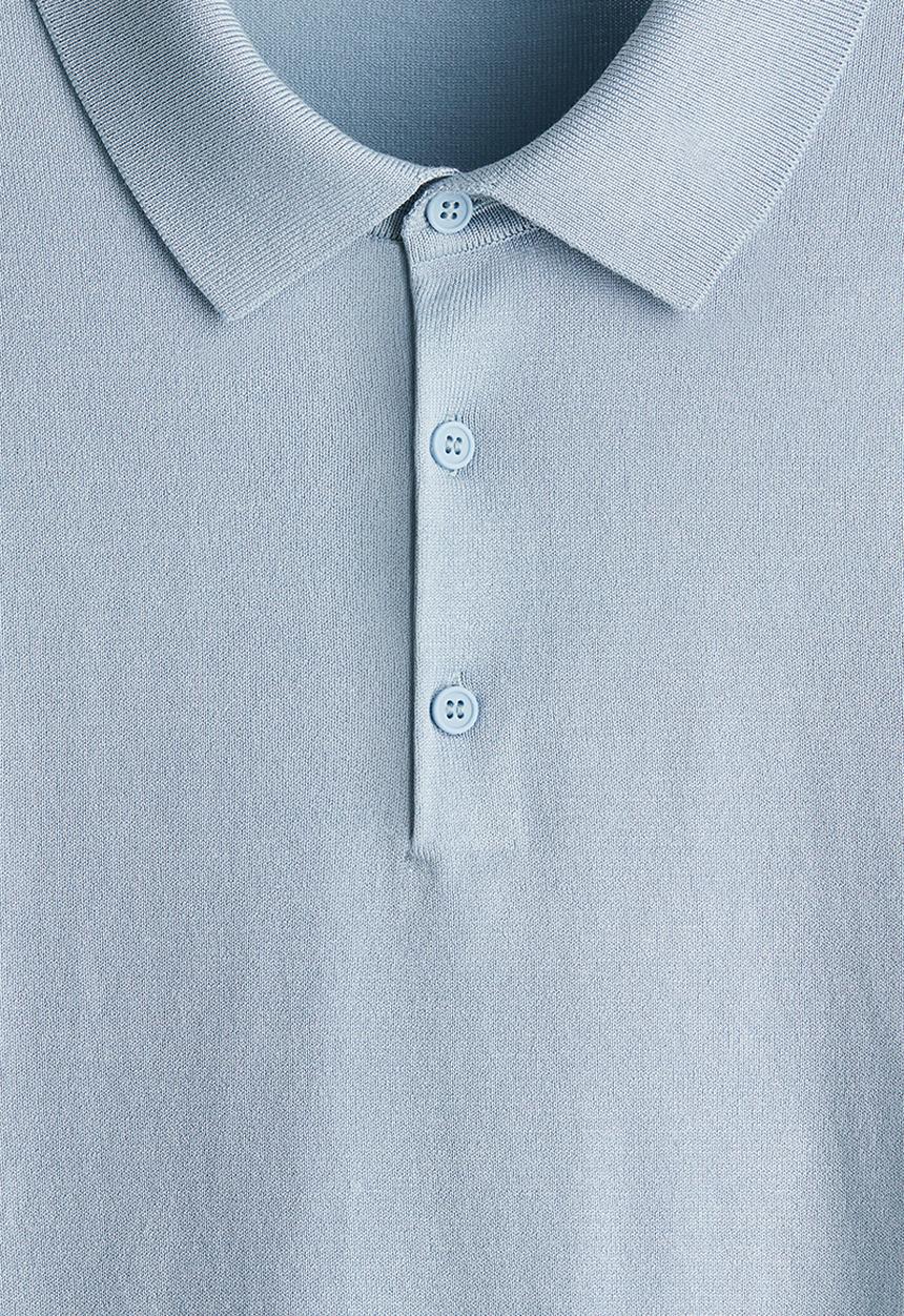 H&M - Regular fit fine-knit polo shirt - light blue