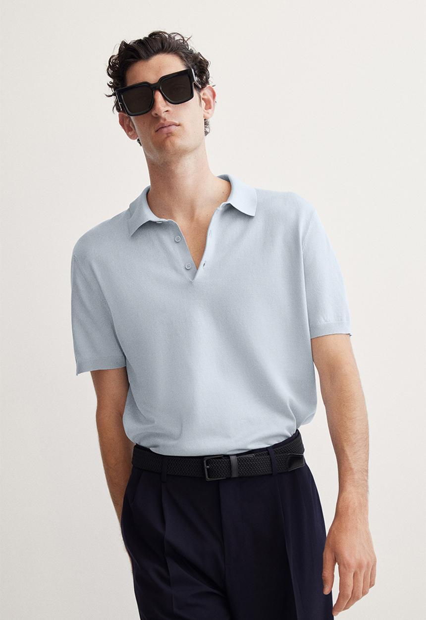 H&M - Regular fit fine-knit polo shirt - light blue