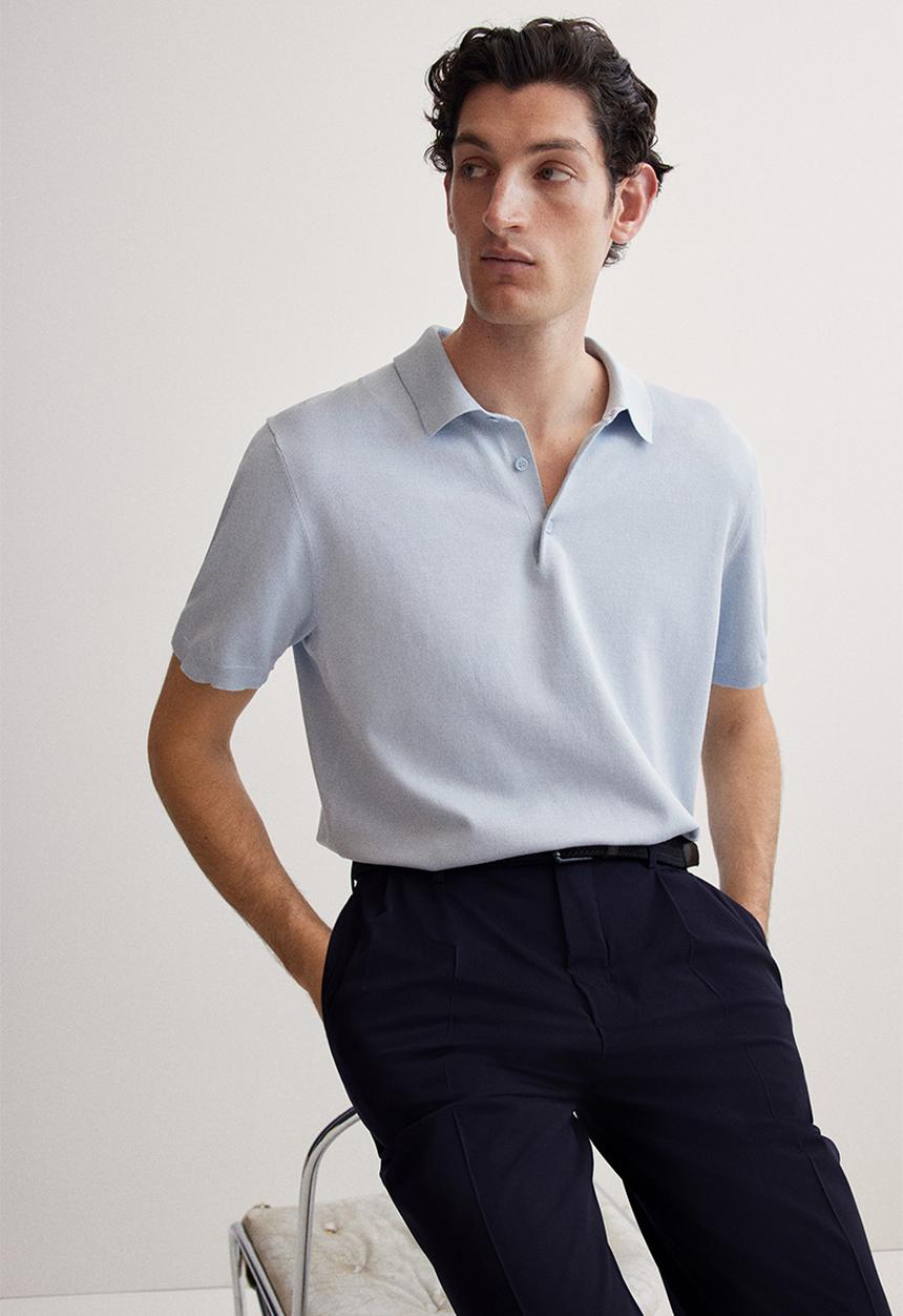 H&M - Regular fit fine-knit polo shirt - light blue