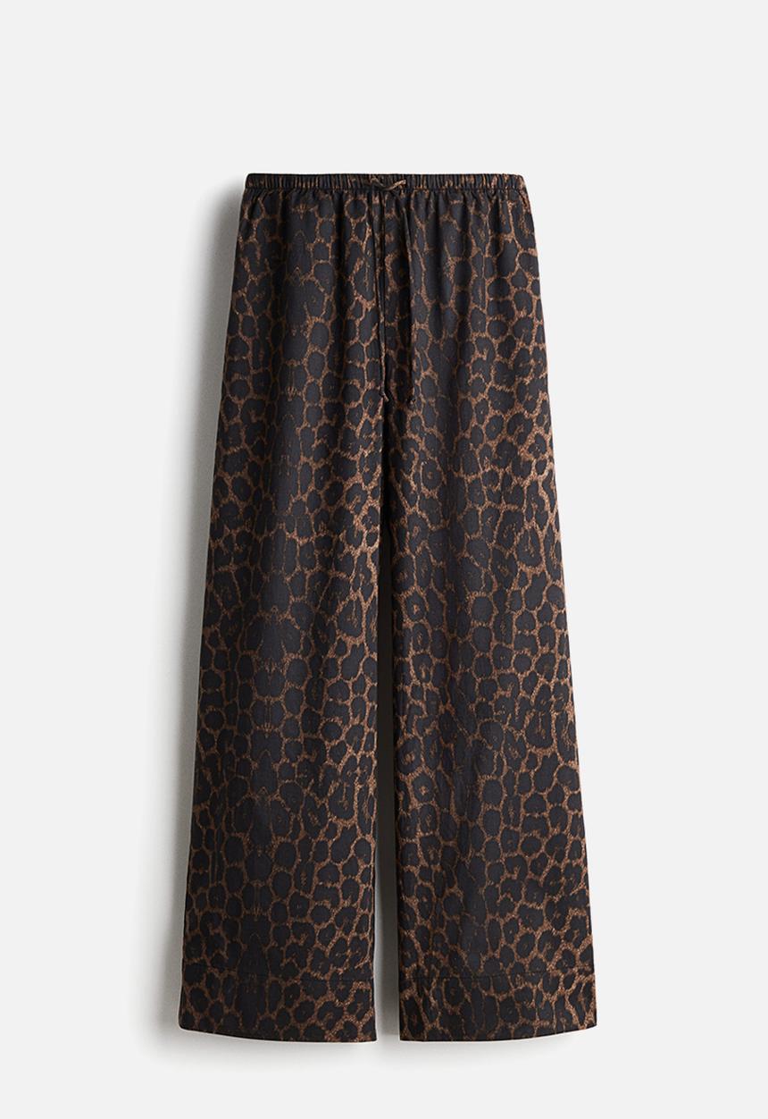 H&M - Cotton drawstring trousers - dark brown leopard print