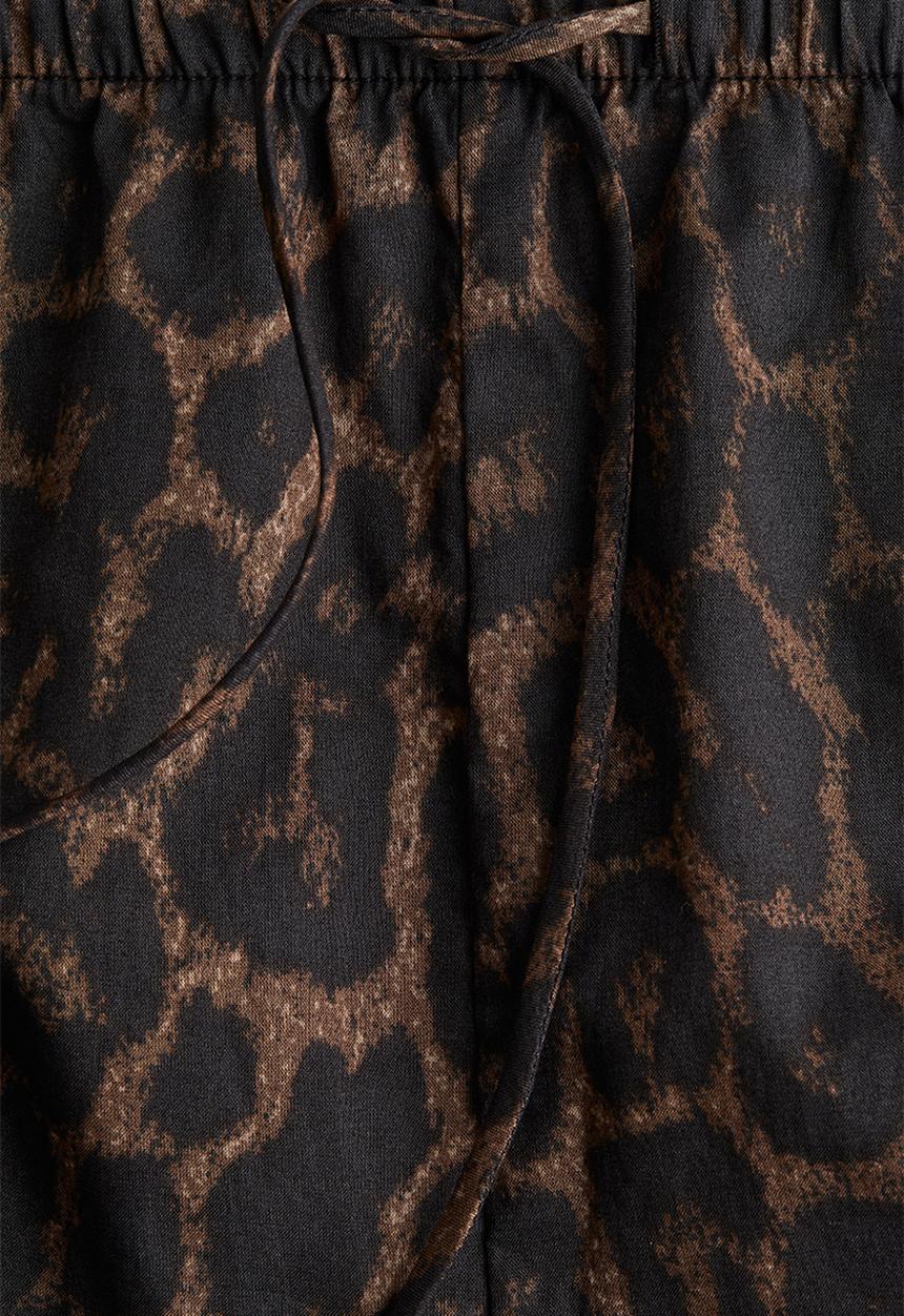 H&M - Cotton drawstring trousers - dark brown leopard print