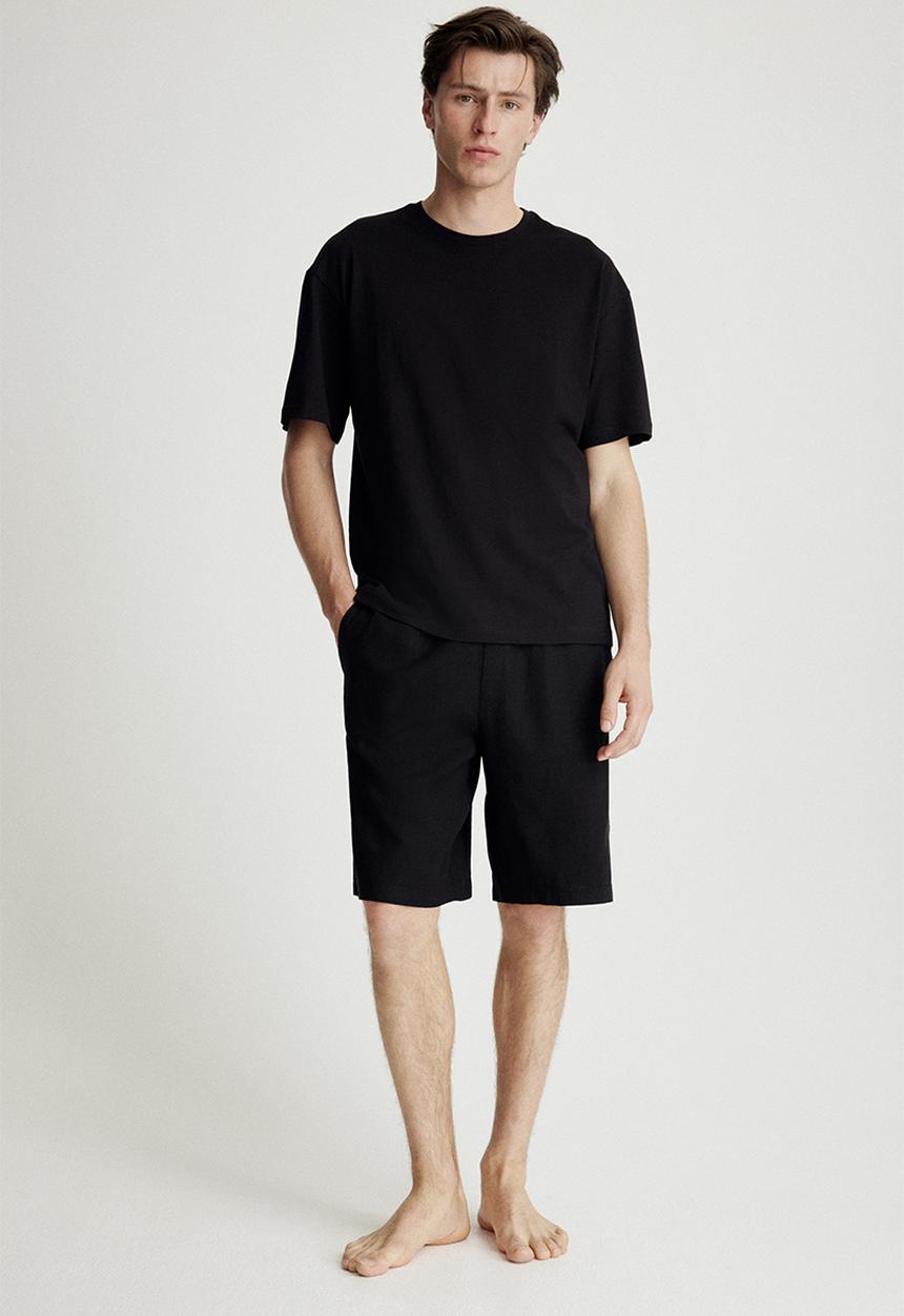 H&M - Linen-blend pyjama t-shirt and shorts - black