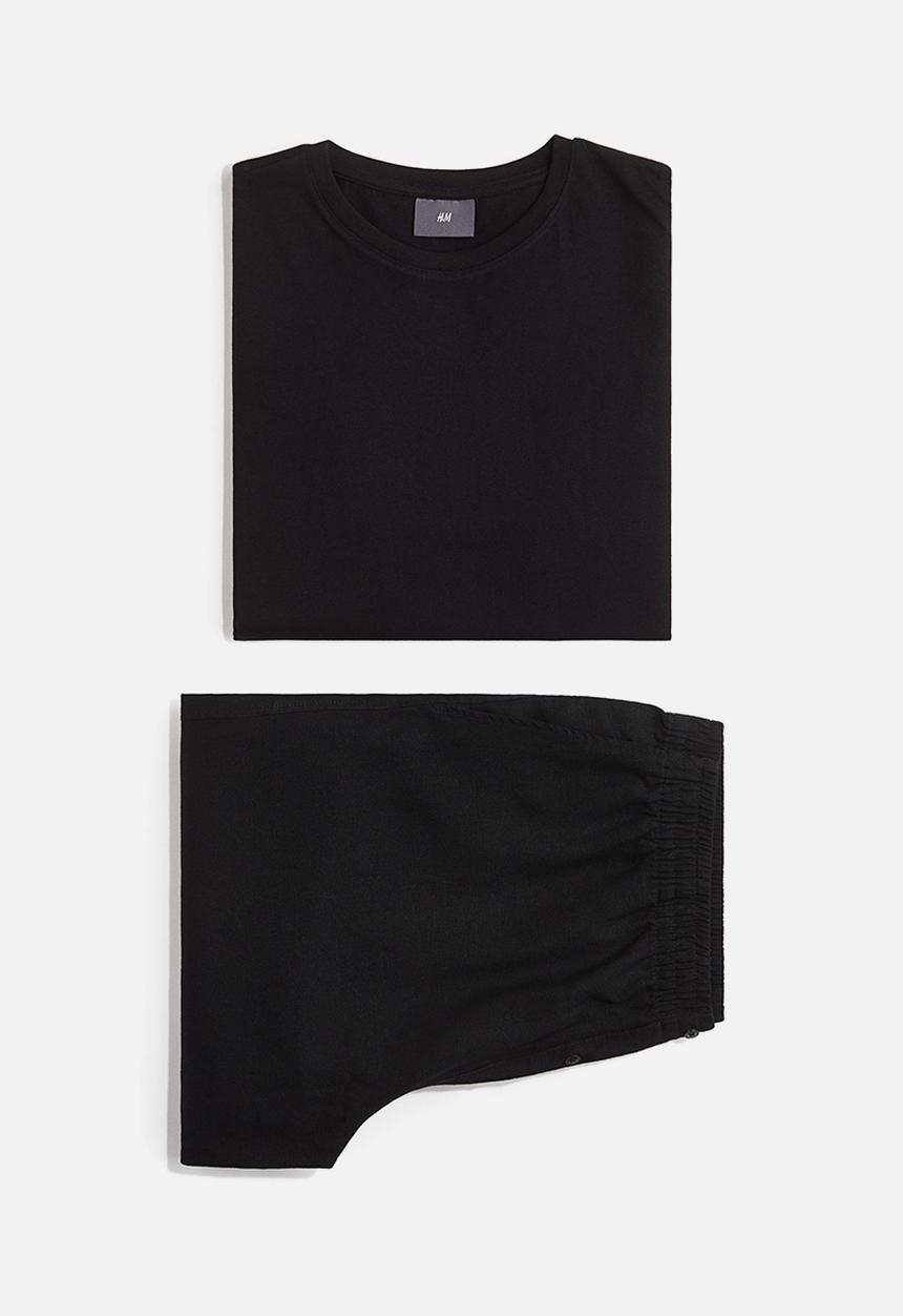 H&M - Linen-blend pyjama t-shirt and shorts - black