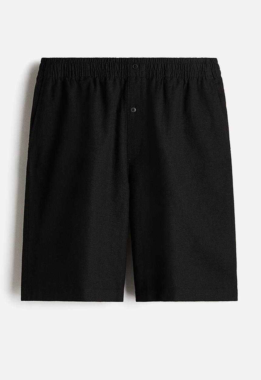 H&M - Linen-blend pyjama t-shirt and shorts - black