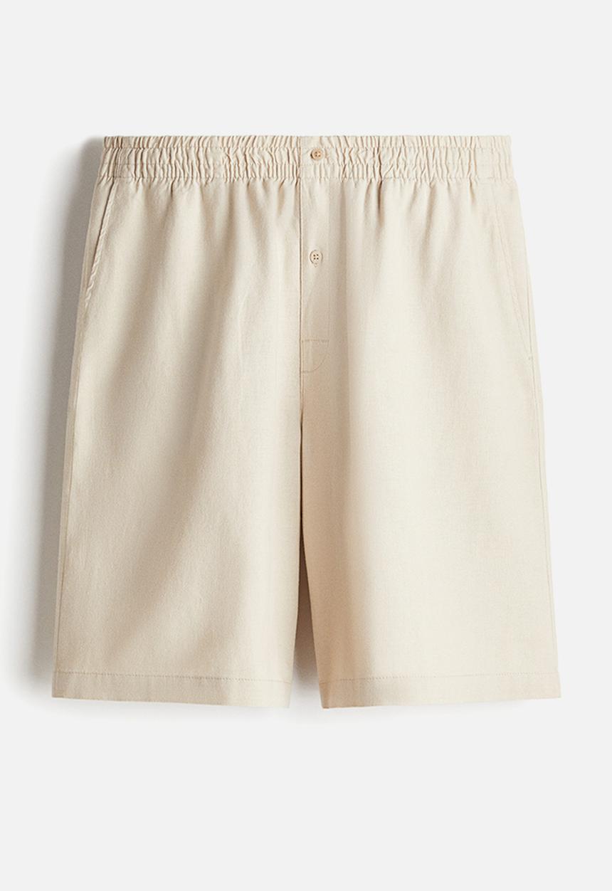 H&M - Linen-blend pyjama t-shirt and shorts - light beige
