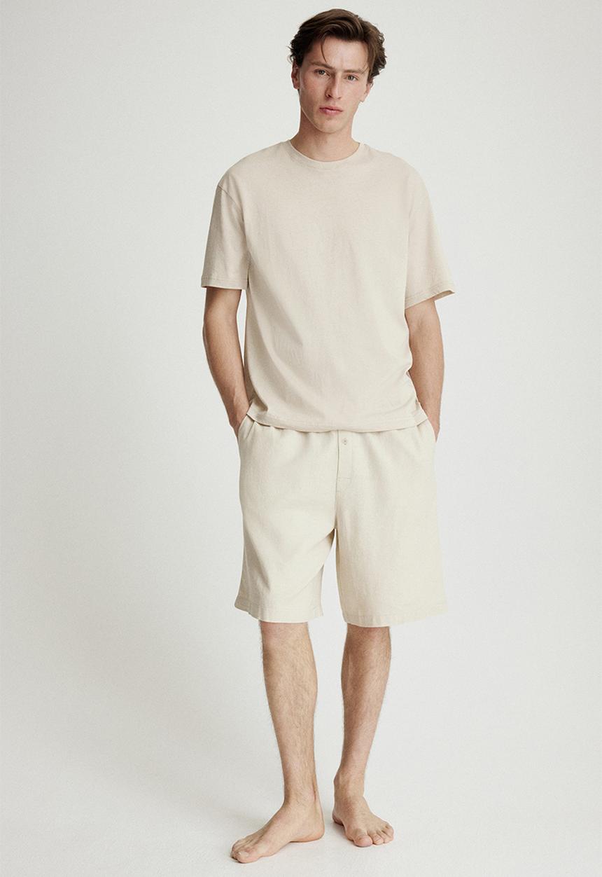 H&M - Linen-blend pyjama t-shirt and shorts - light beige