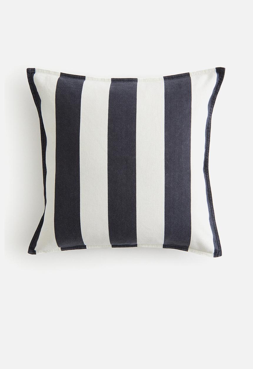 H&M - Linen-blend cushion cover - black/striped