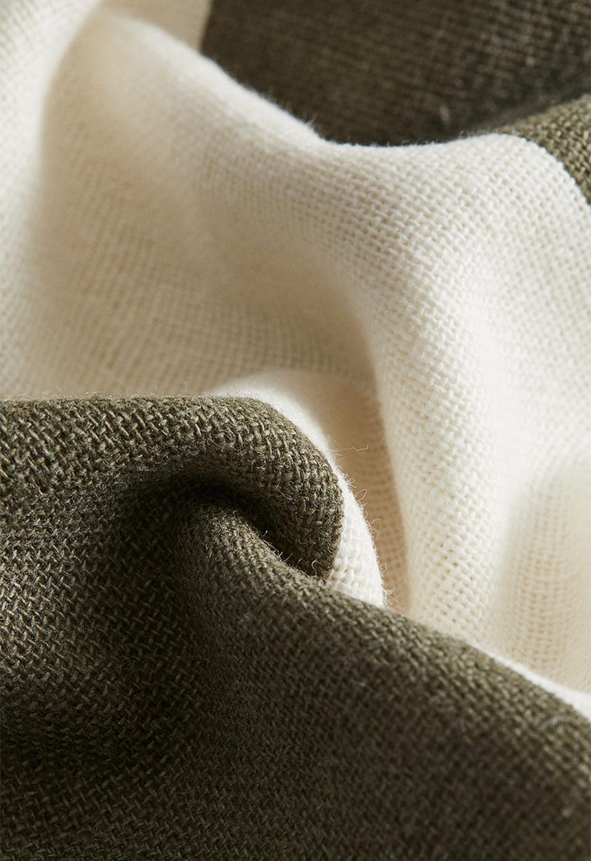 H&M - Linen-blend cushion cover - dark olive green/striped