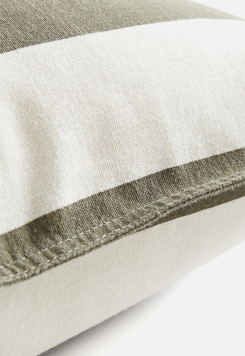 H&M - Linen-blend cushion cover - dark olive green/striped