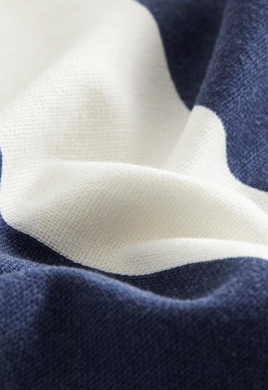 H&M - Linen-blend cushion cover - navy blue/striped 