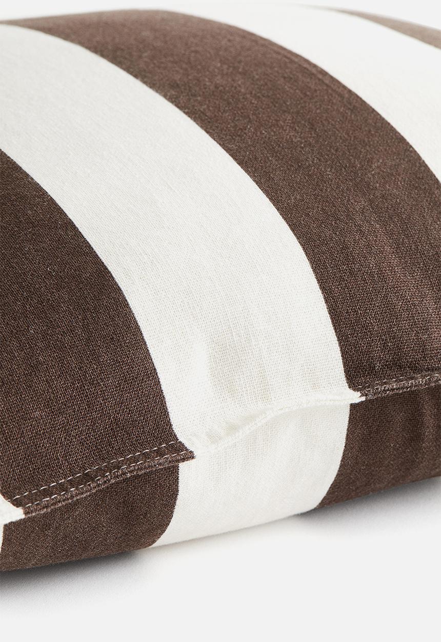 H&M - Linen-blend cushion cover - dark brown/striped