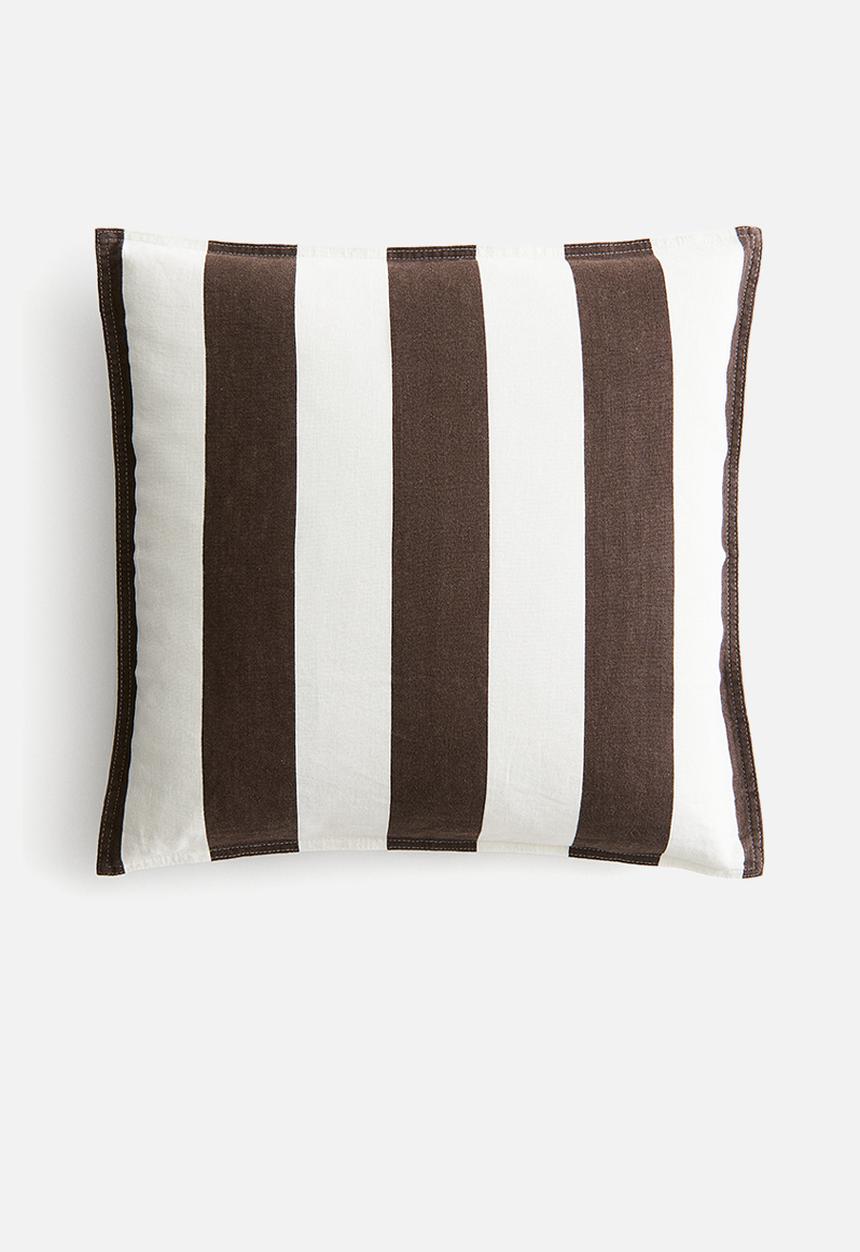 H&M - Linen-blend cushion cover - dark brown/striped