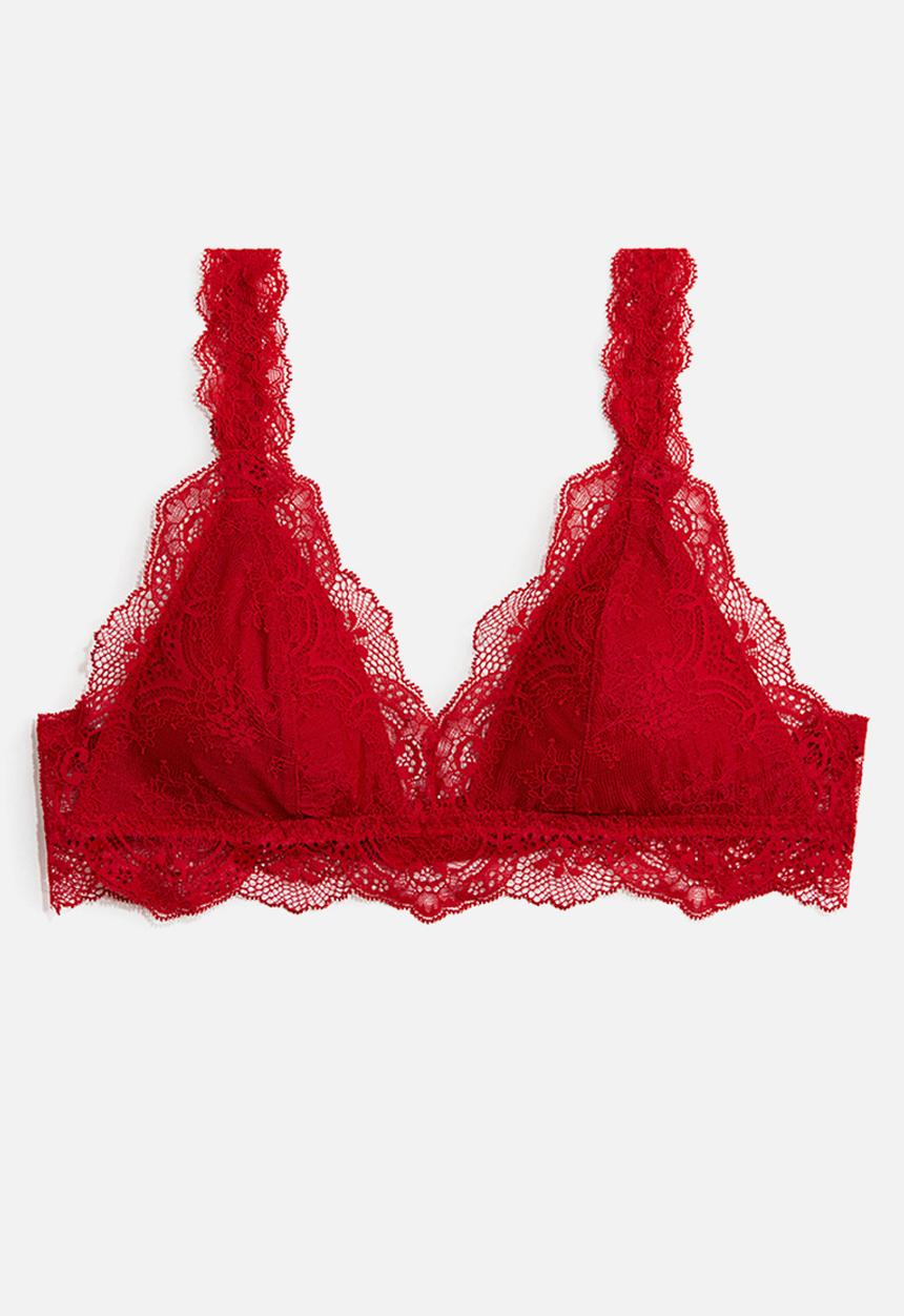 H&M - Padded soft lace bra - red