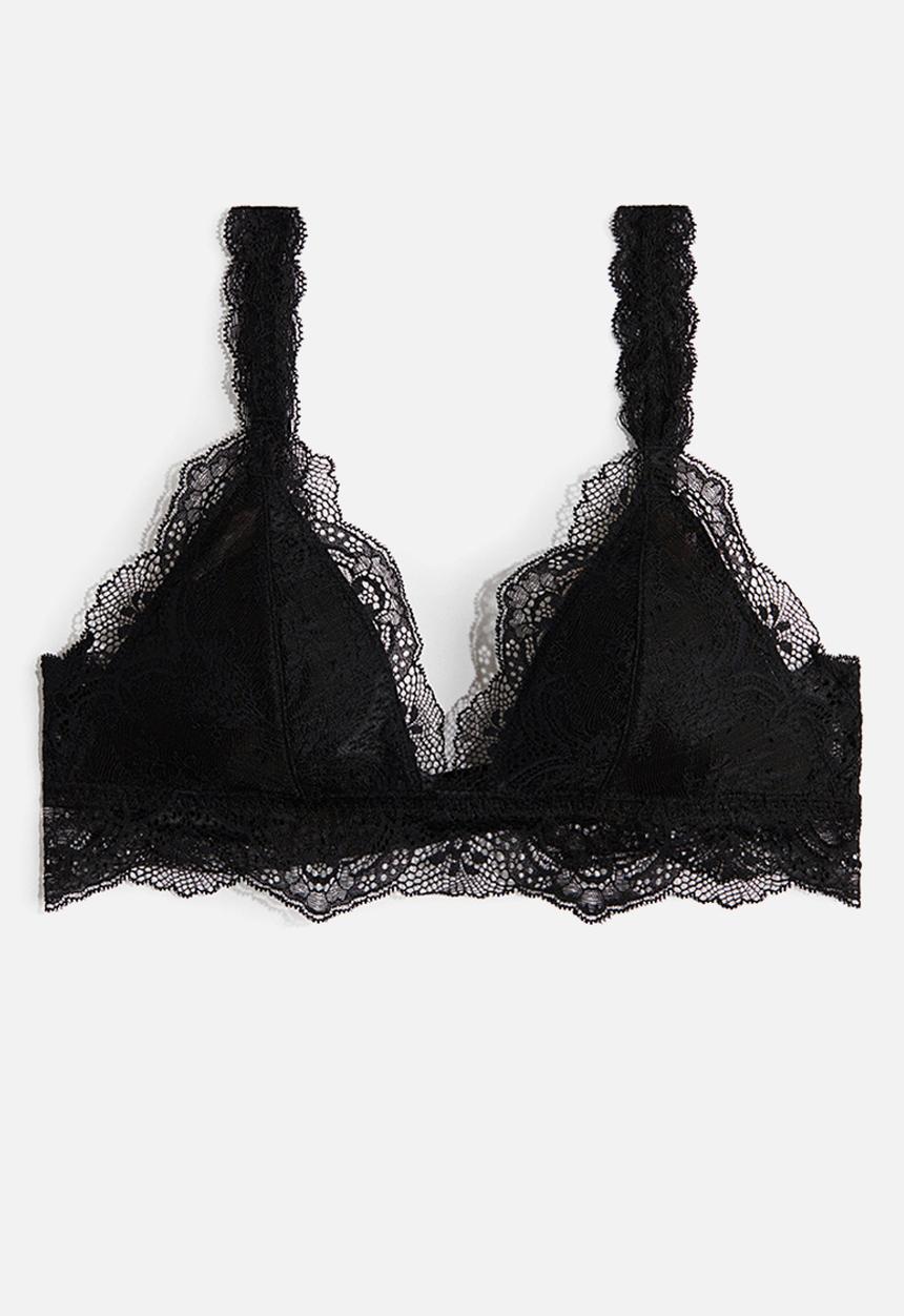 H&M - Padded soft lace bra - black