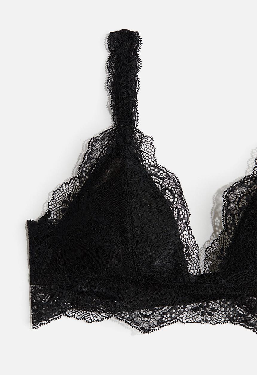 H&M - Padded soft lace bra - black