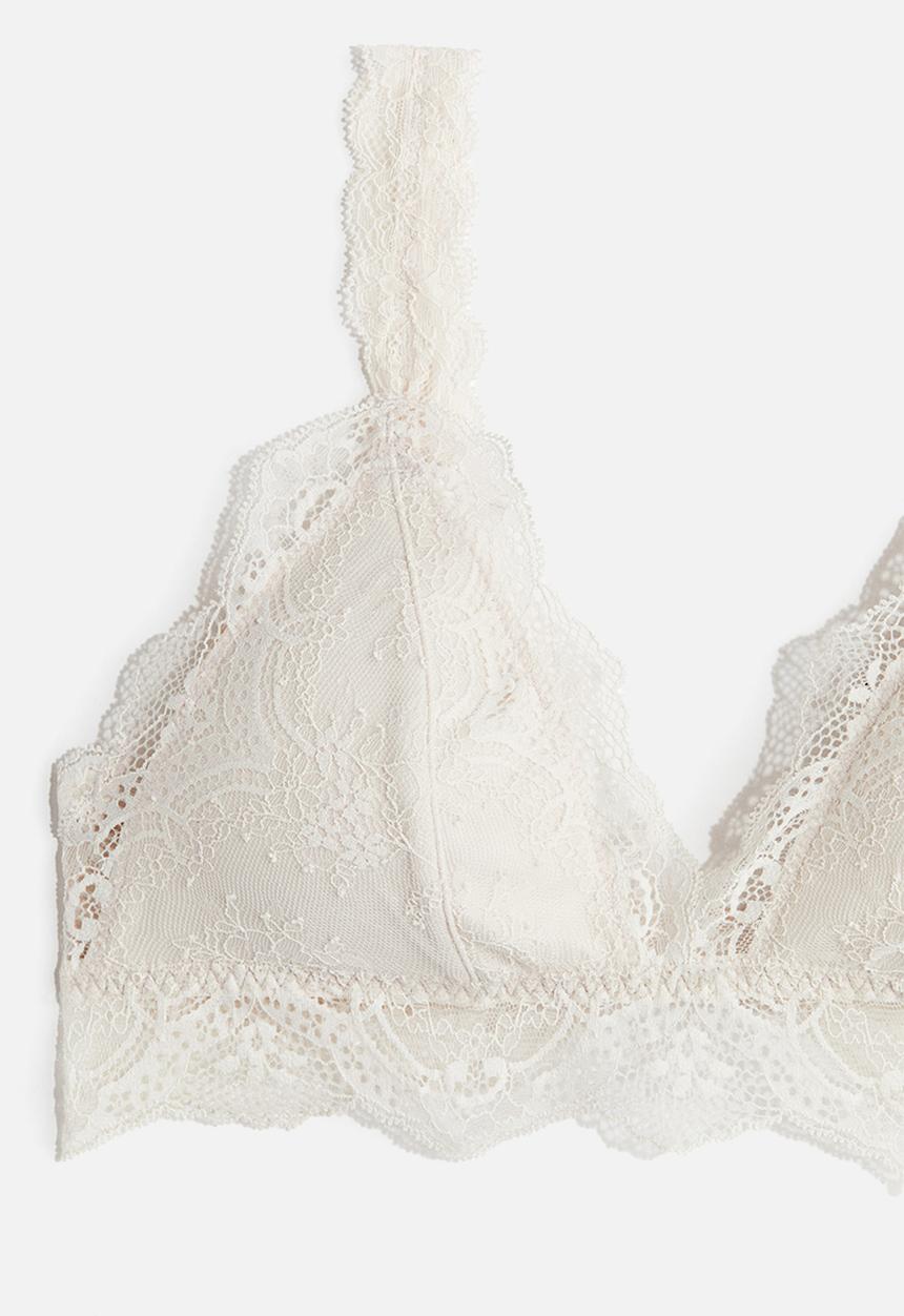 H&M - Padded soft lace bra -  pale beige 