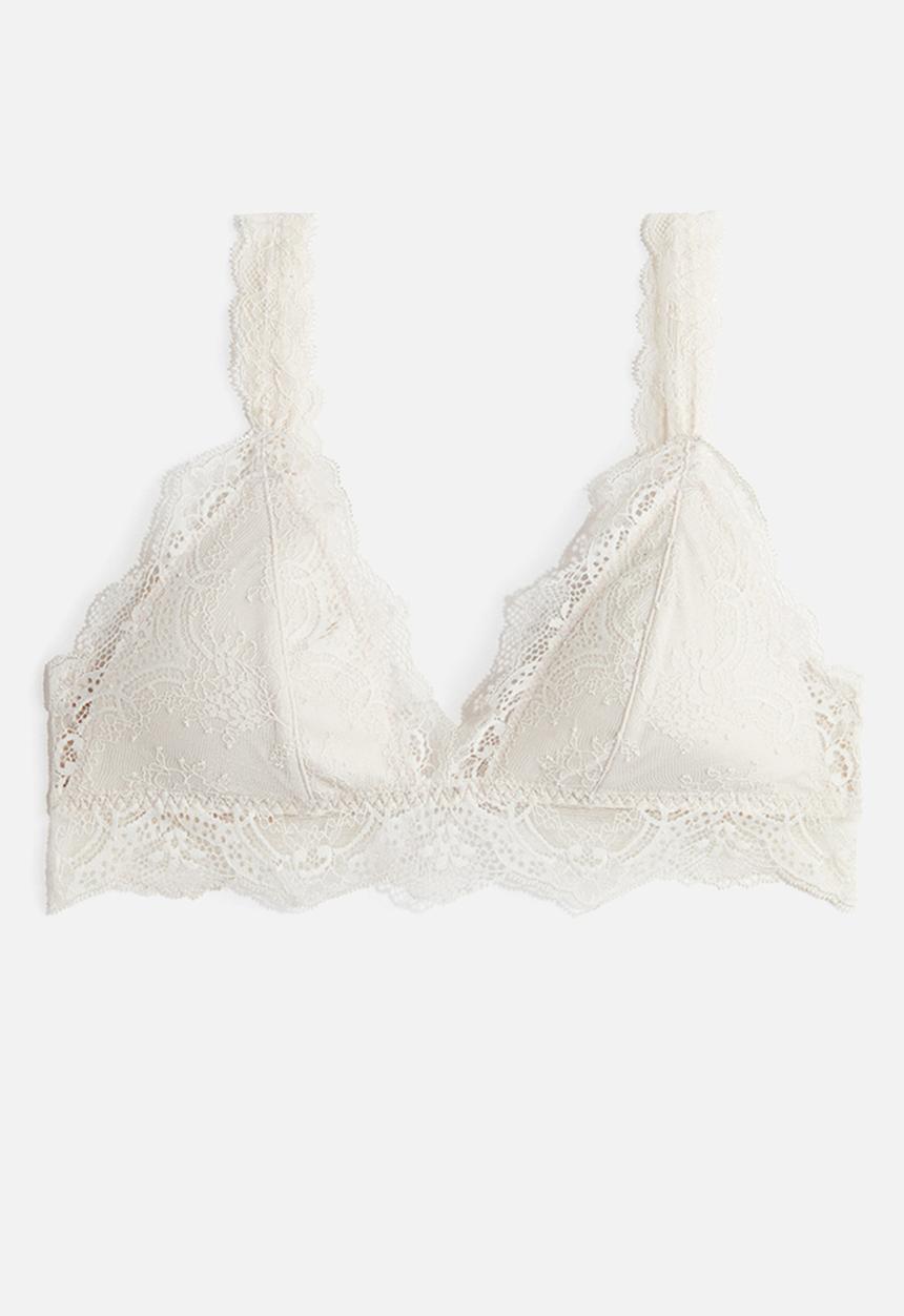 H&M - Padded soft lace bra -  pale beige 