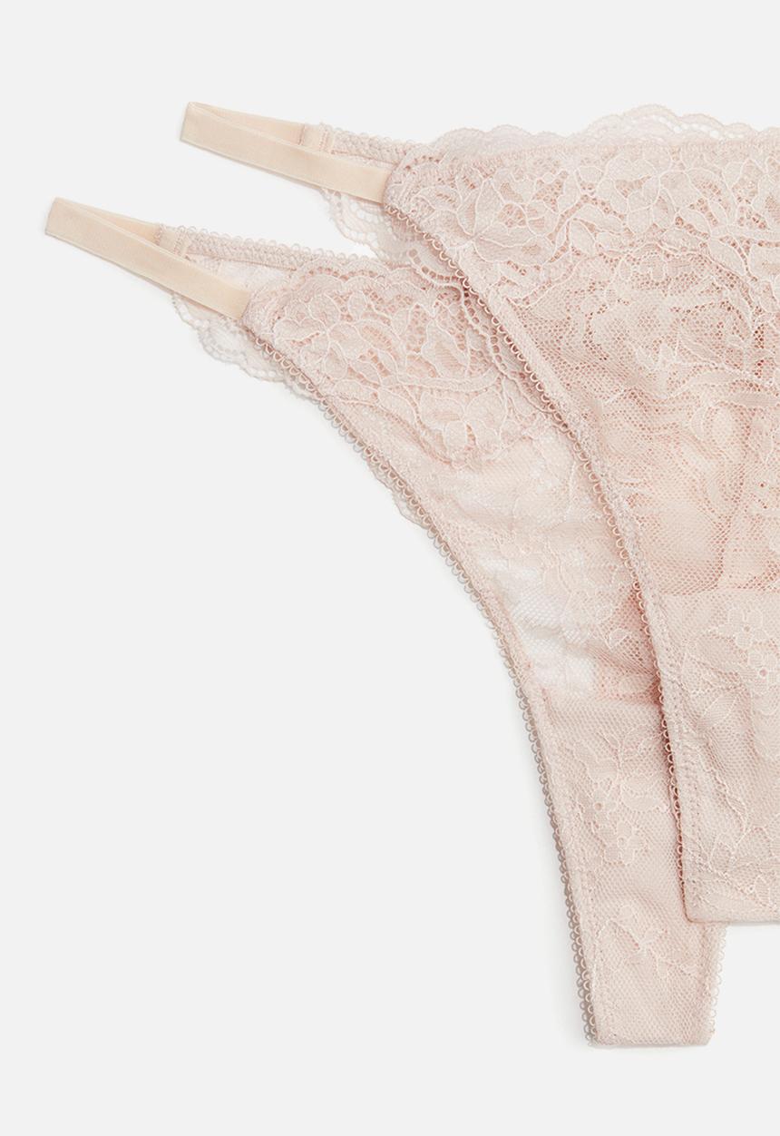 H&M - 2-pack lace tanga thong briefs - powder pink