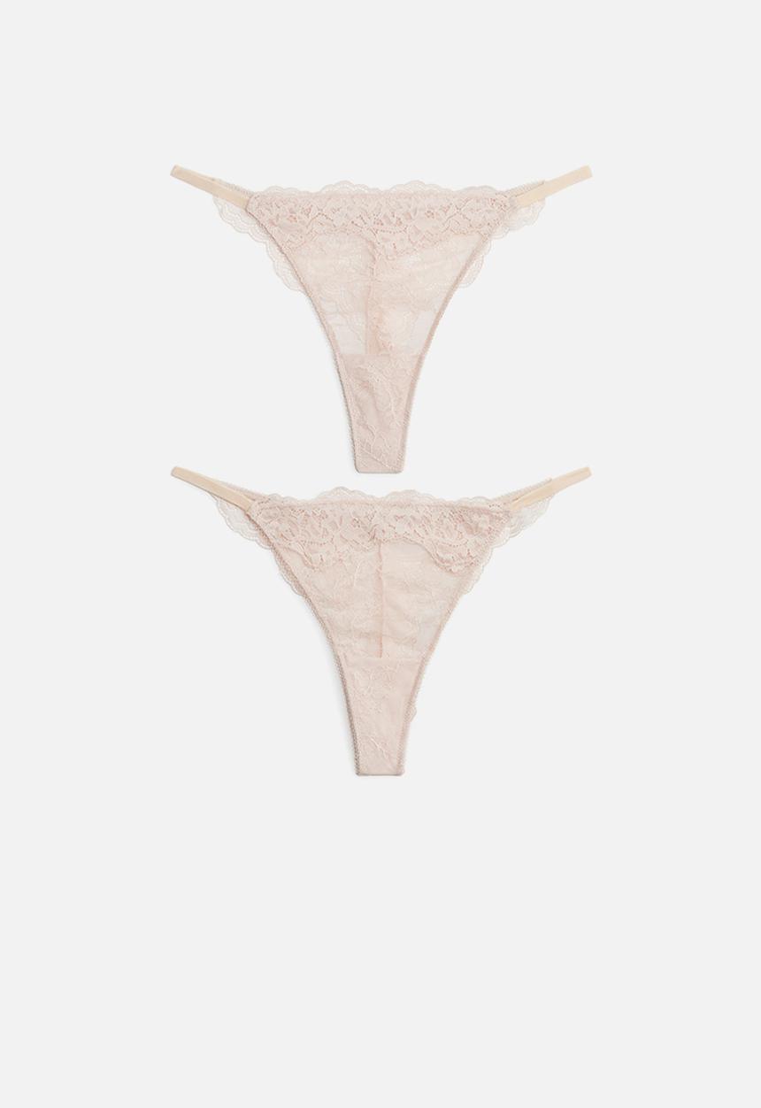 H&M - 2-pack lace tanga thong briefs - powder pink