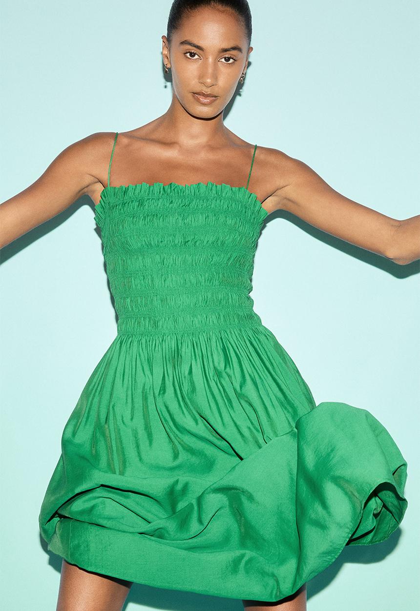 H&M - Smocked-bodice strappy dress - green