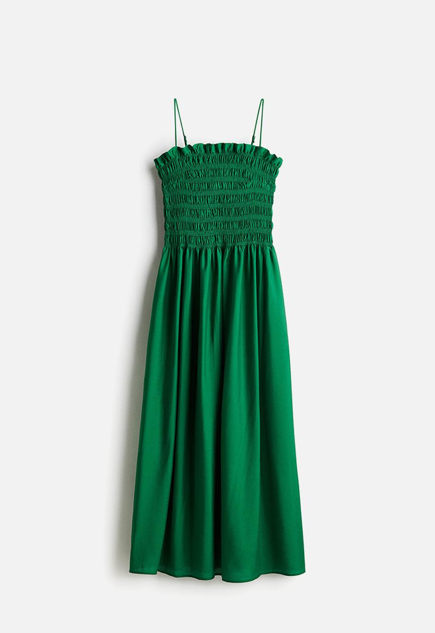 H&M - Smocked-bodice strappy dress - green