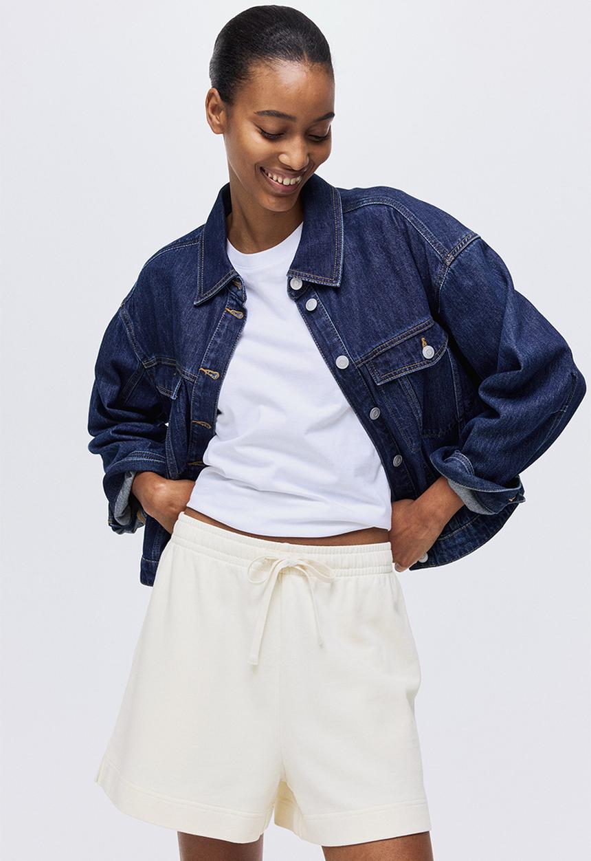 H&M - Washed cotton sweatshorts - cream