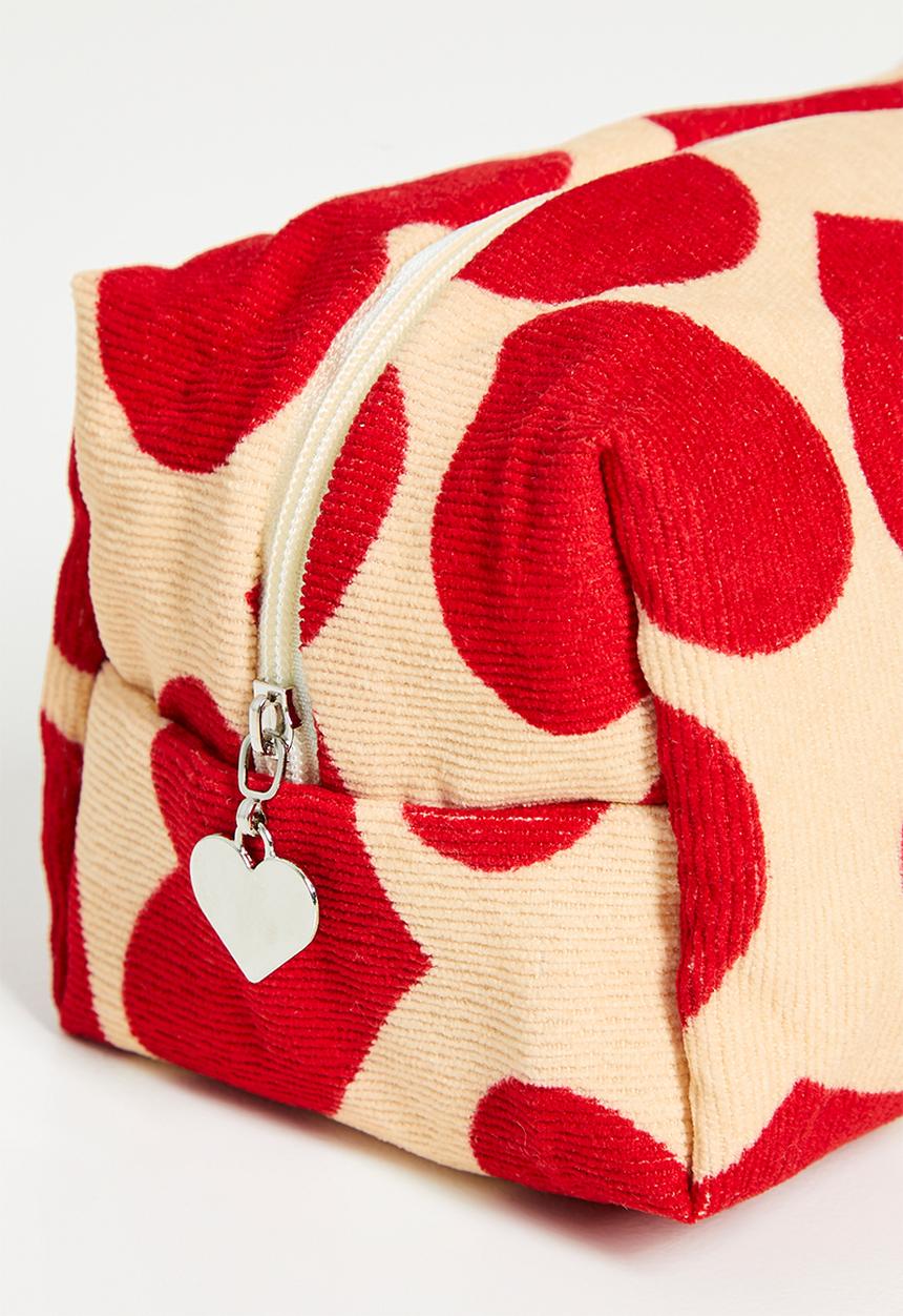 Printed cosmetic bag -red and neutral