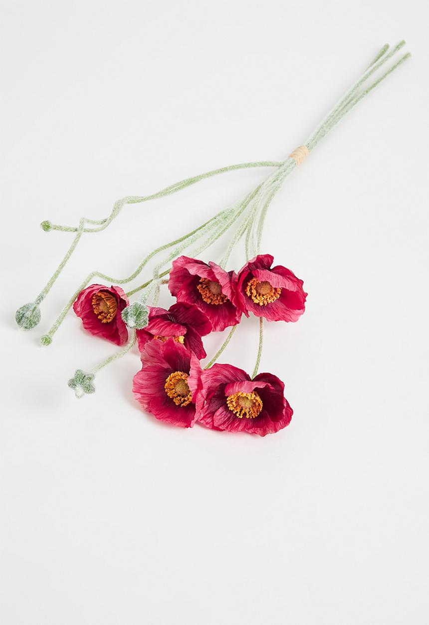 Silk By Design - Poppy flower & bud bundle spray - red